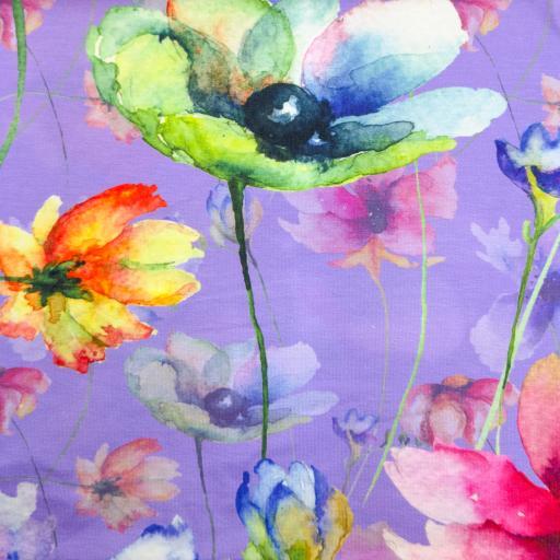 Heavy viscose jersey, Flowers Lilax